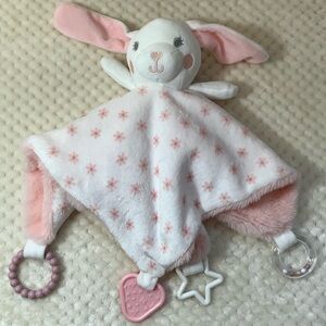 Dreamgro Pink and White Bunny Rabbit Lovey Security Blanket Toy W Rattle Teether